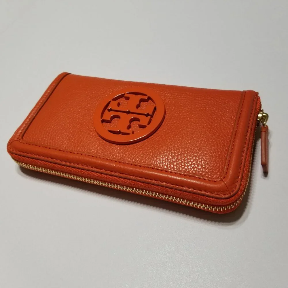 NWT Tory Burch Amanda Zip Continental Wallet Orange High-Quality Pebble‎ Leather